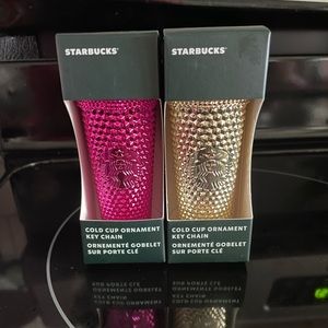 Starbucks holiday studded tumbler keychain ornament pink tumbler gold bag charm